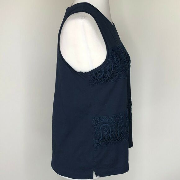 J crew factory size small navy blue tank top crochet lace Detail Sleeveless BOHO - Picture 3 of 7